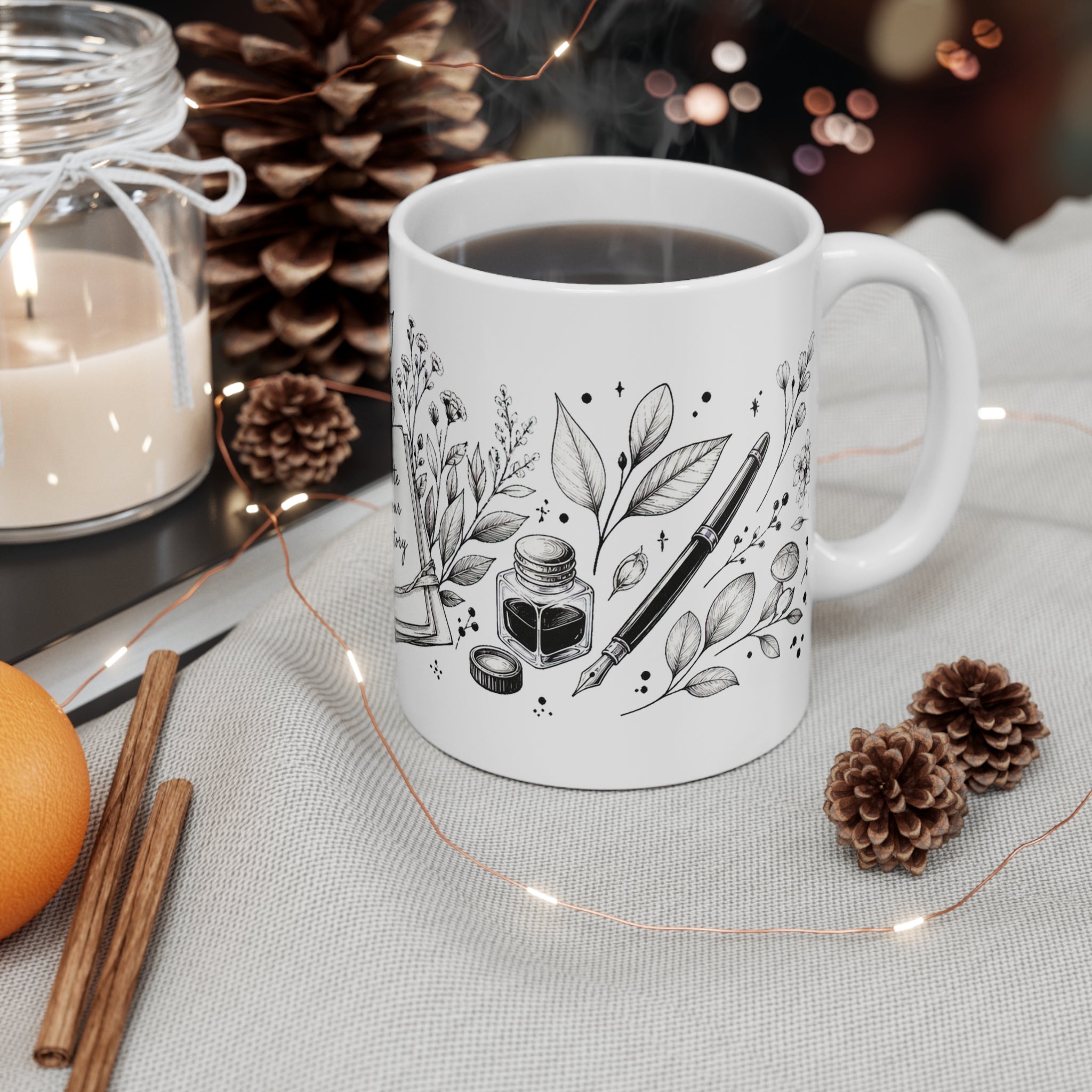 Black Ink Pen-Line Wrap Mug