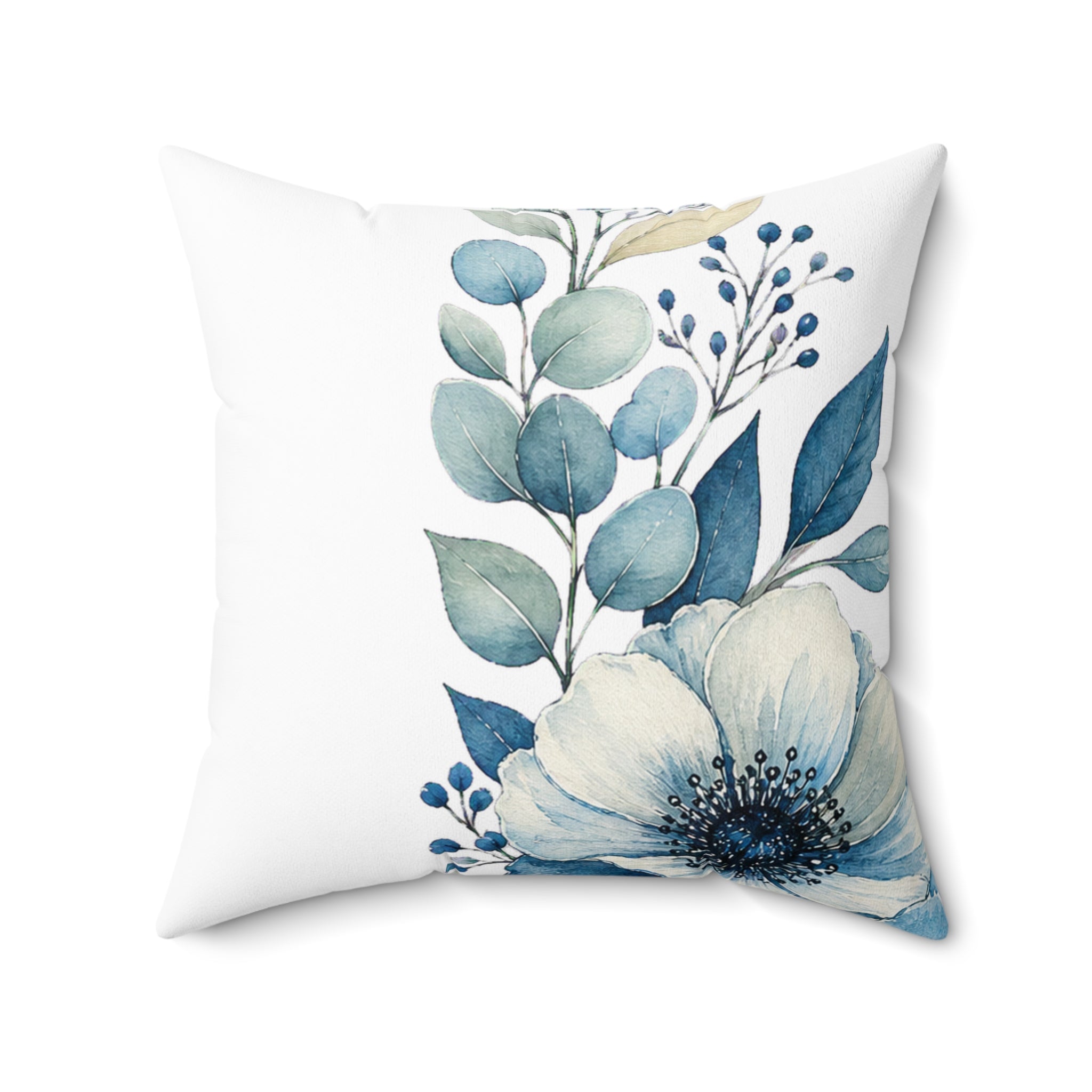 Patina Blue Botanical Corner Pattern Throw Pillow