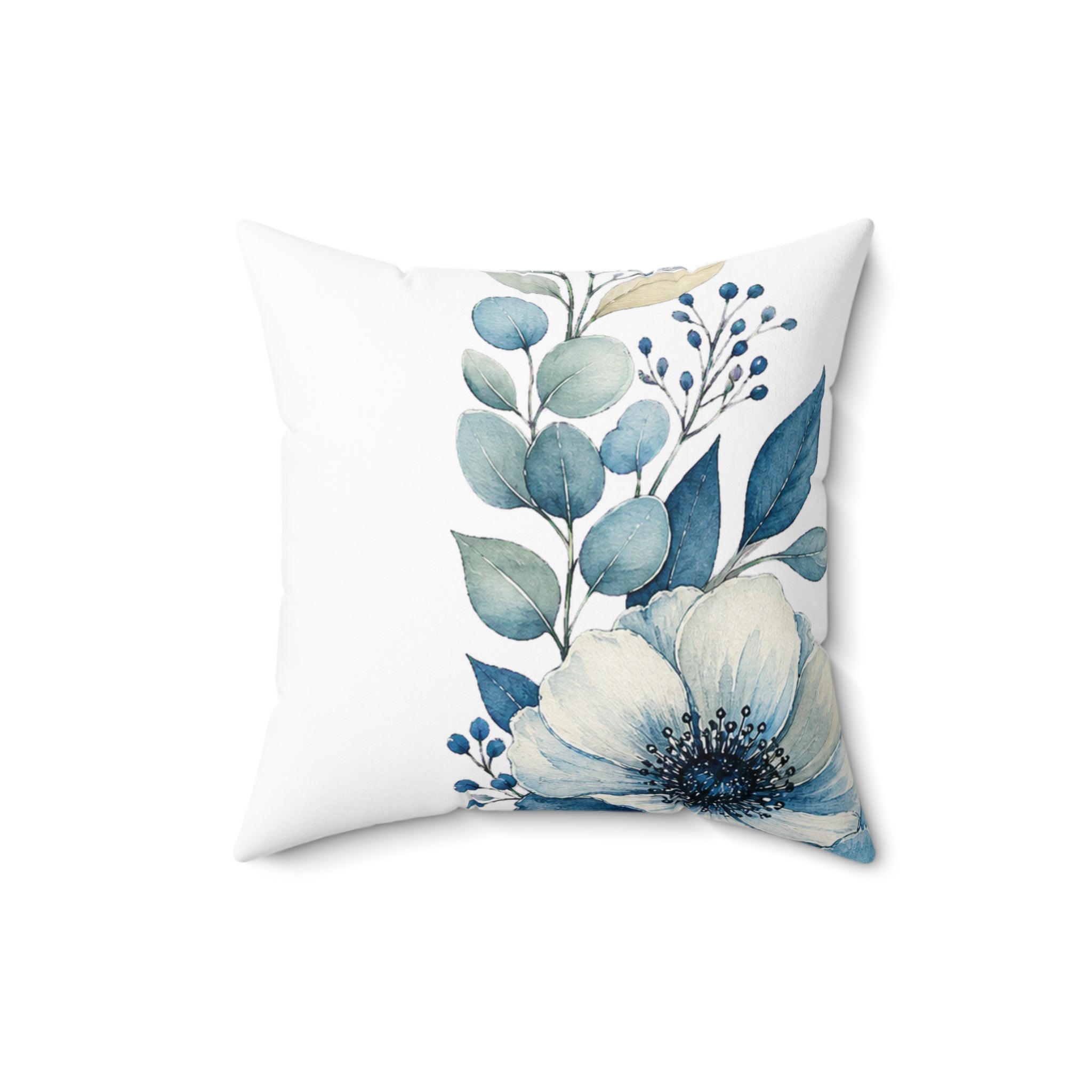 Patina Blue Botanical Corner Pattern Throw Pillow